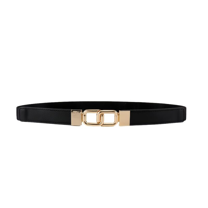 Women's Thin Belt Elastic Band with Metal Golden Buckle