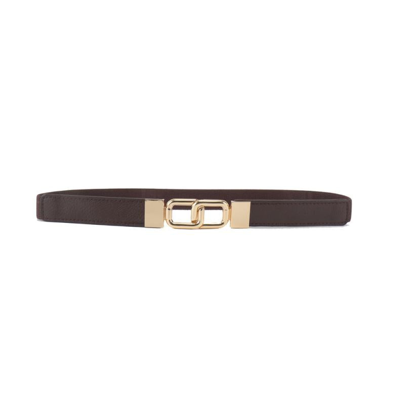 Women's Thin Belt Elastic Band with Metal Golden Buckle