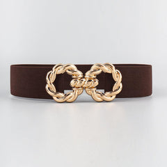 Women's Multicolor Elastic Belt w/ Golden Ring Buckle for Dress
