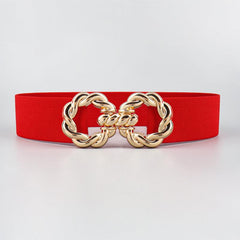 Women's Multicolor Elastic Belt w/ Golden Ring Buckle for Dress