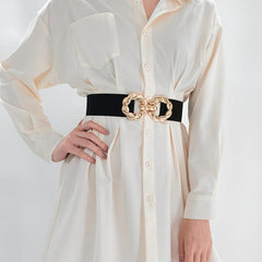 Women's Multicolor Elastic Belt w/ Golden Ring Buckle for Dress