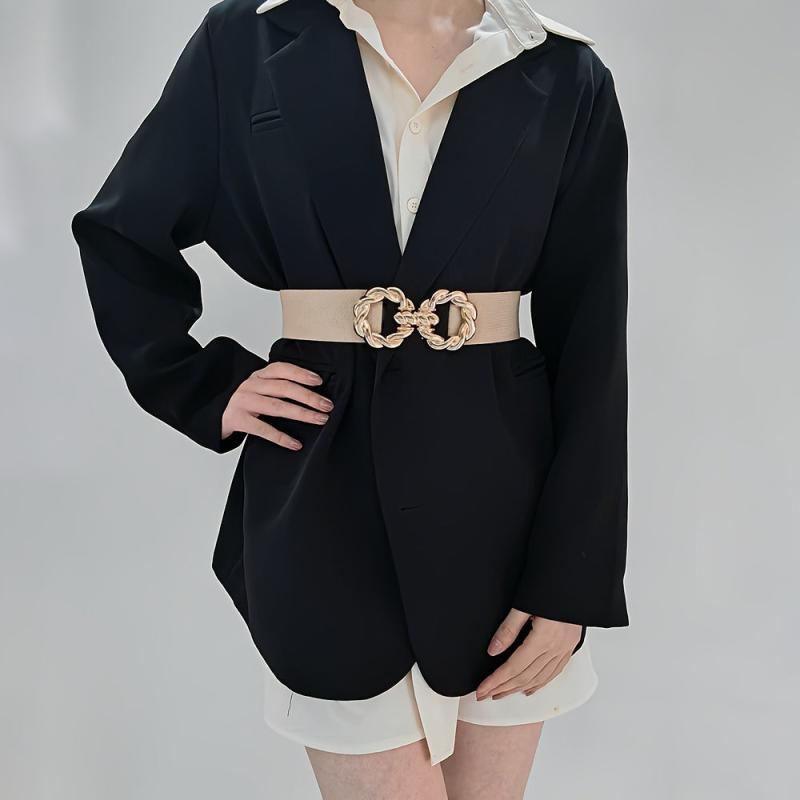Women's Multicolor Elastic Belt w/ Golden Ring Buckle for Dress