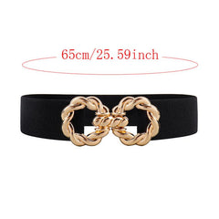 Women's Multicolor Elastic Belt w/ Golden Ring Buckle for Dress
