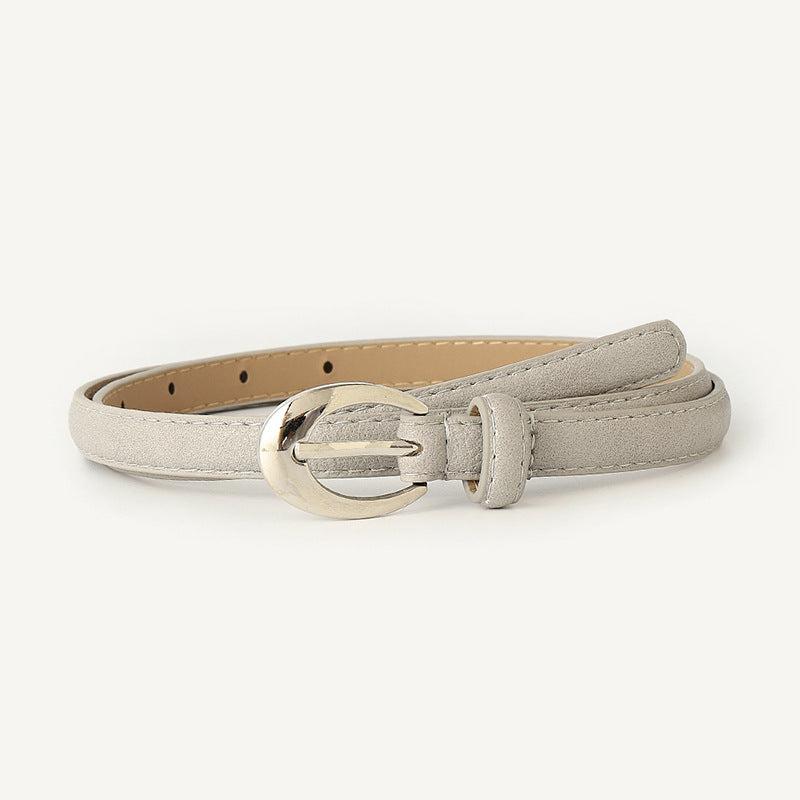 Women Belts PU Leather Silver Buckle Thin Belt Girls Dr...