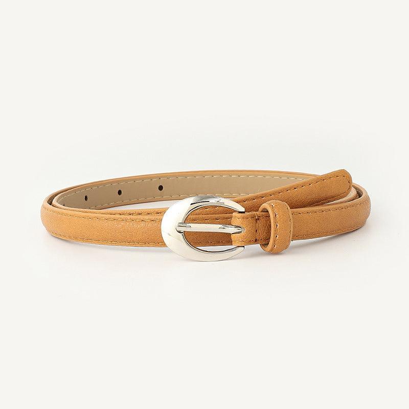Women Belts PU Leather Silver Buckle Thin Belt Girls Dr...