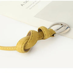 Women Belts PU Leather Silver Buckle Thin Belt Girls Dr...
