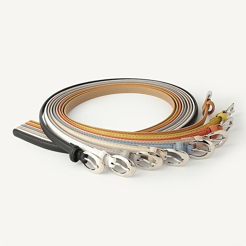 Women Belts PU Leather Silver Buckle Thin Belt Girls Dr...