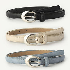 Women Belts PU Leather Silver Buckle Thin Belt Girls Dr...