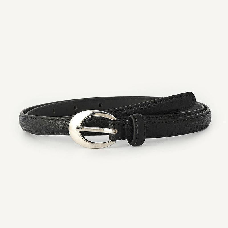 Women Belts PU Leather Silver Buckle Thin Belt Girls Dr...