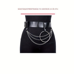  PU Leather Belt Punk Tassel Waistband Harness Belt With Chain