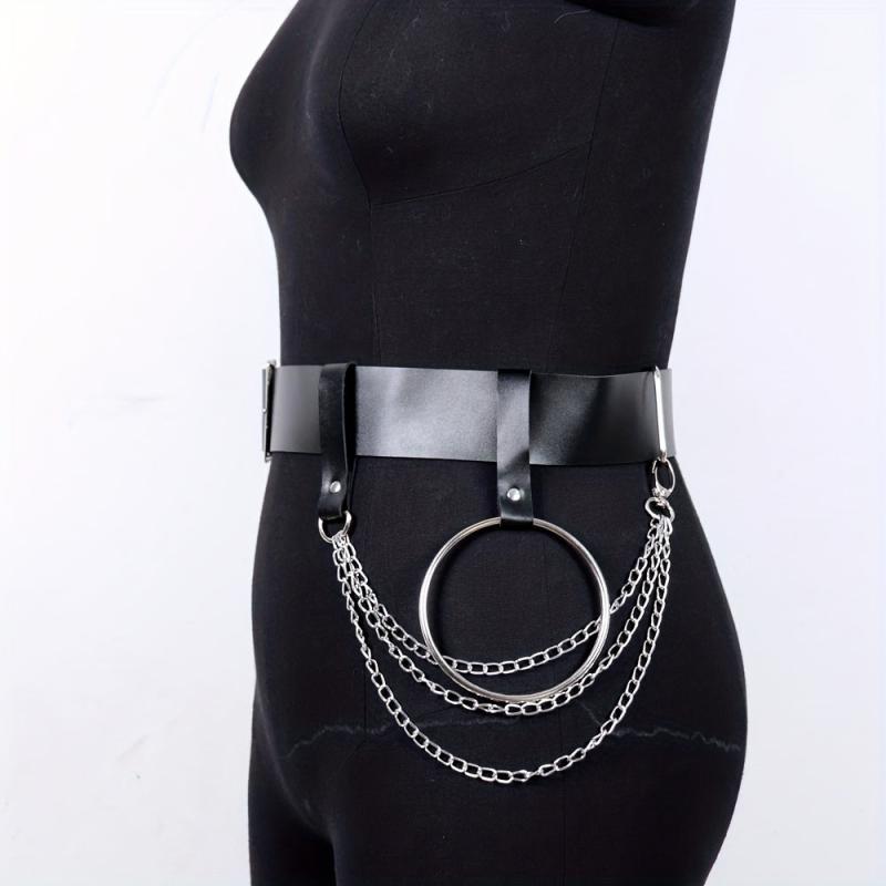  PU Leather Belt Punk Tassel Waistband Harness Belt With Chain