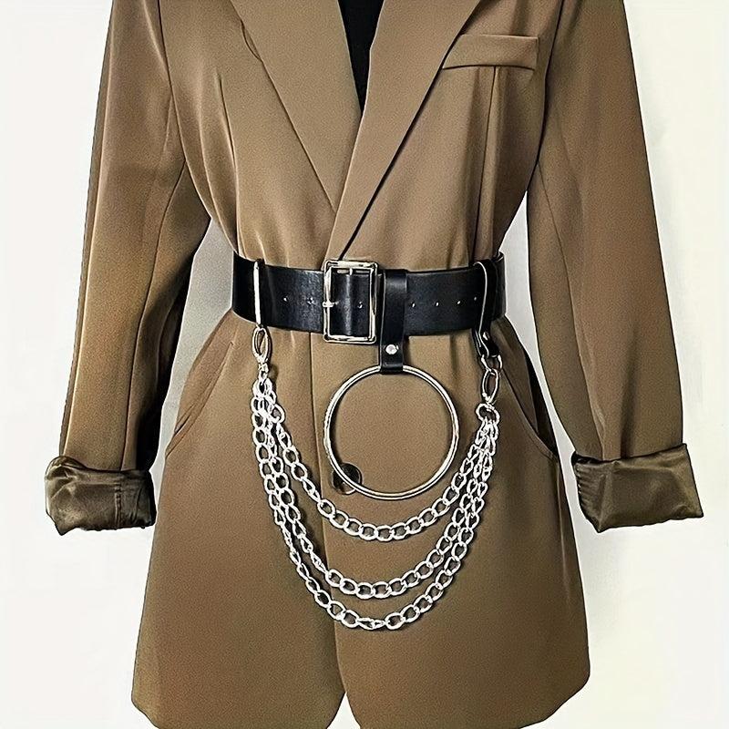  PU Leather Belt Punk Tassel Waistband Harness Belt With Chain