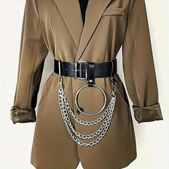  PU Leather Belt Punk Tassel Waistband Harness Belt With Chain