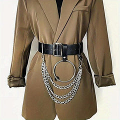  PU Leather Belt Punk Tassel Waistband Harness Belt With Chain