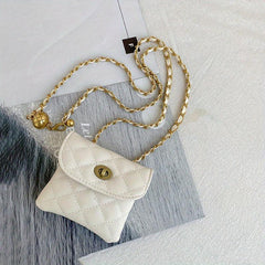 Rhombus Embossed Waist Bag Belt Stylish PU Golden Chain Waist Belt