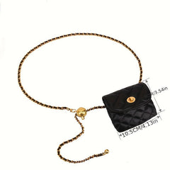 Rhombus Embossed Waist Bag Belt Stylish PU Golden Chain Waist Belt