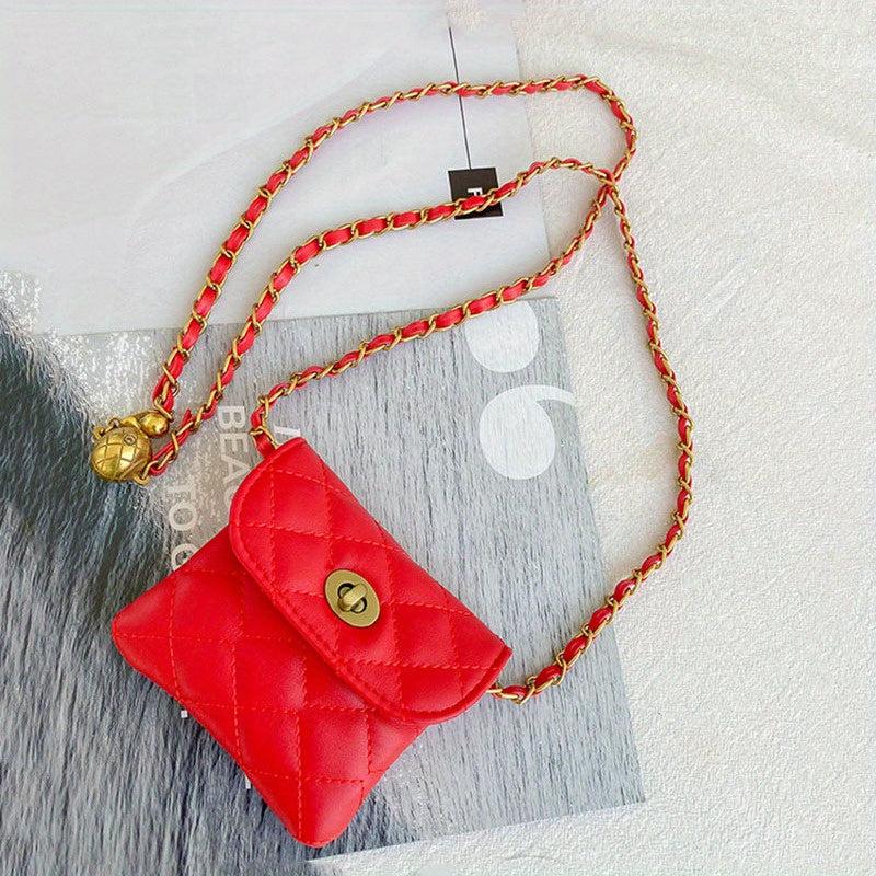 Rhombus Embossed Waist Bag Belt Stylish PU Golden Chain Waist Belt