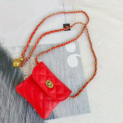 Rhombus Embossed Waist Bag Belt Stylish PU Golden Chain Waist Belt