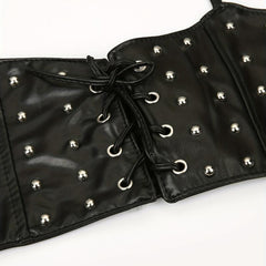 Rivet Lace Up Punk Belt PU Leather Waistband Hip Hop Underbust Gothic Waspie