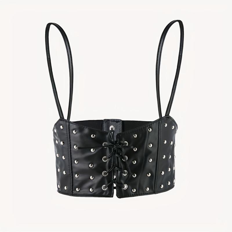 Rivet Lace Up Punk Belt PU Leather Waistband Hip Hop Underbust Gothic Waspie