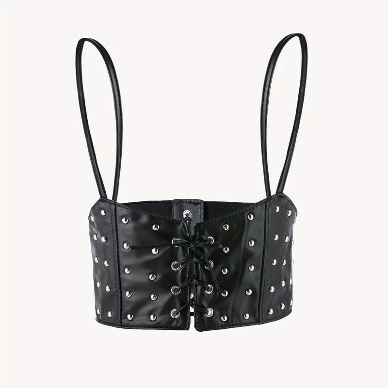 Rivet Lace Up Punk Belt PU Leather Waistband Hip Hop Underbust Gothic Waspie