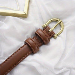 Vintage Oval Buckle Casual Belt Solid PU Waistband Girdle for Women