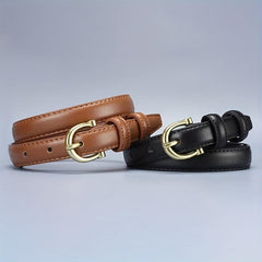 Vintage Oval Buckle Casual Belt Solid PU Waistband Girdle for Women