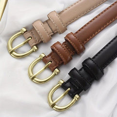 Vintage Oval Buckle Casual Belt Solid PU Waistband Girdle for Women