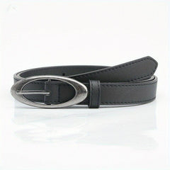 Matte PU Belt Oval Pin Buckle Solid Waistband Casual Jeans Pants Belt