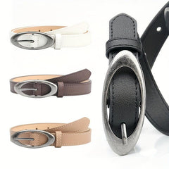 Matte PU Belt Oval Pin Buckle Solid Waistband Casual Jeans Pants Belt