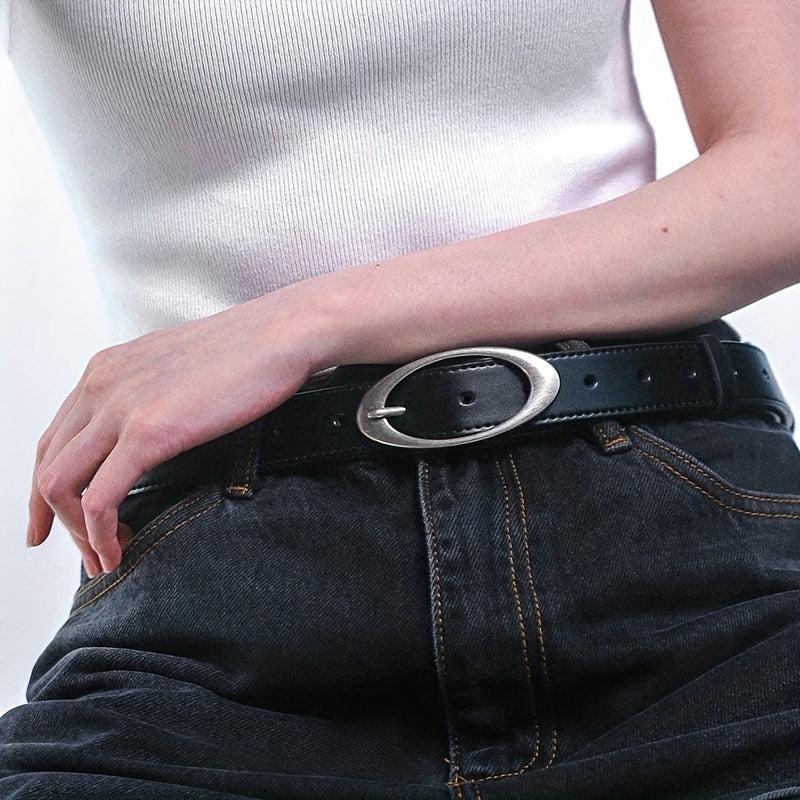 Matte PU Belt Oval Pin Buckle Solid Waistband Casual Jeans Pants Belt
