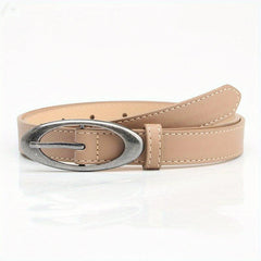Matte PU Belt Oval Pin Buckle Solid Waistband Casual Jeans Pants Belt
