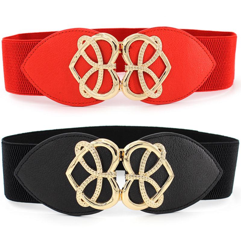 Heart Buckle Wide Elastic Waistband Long Belt Dress Adornment
