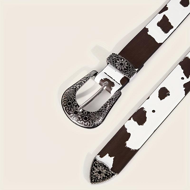  Cow Pattern PU Belt Western Carved Buckle Belts Punk Waistband