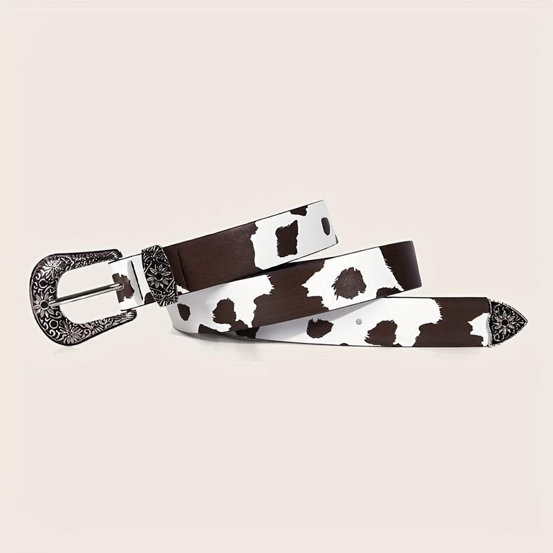  Cow Pattern PU Belt Western Carved Buckle Belts Punk Waistband