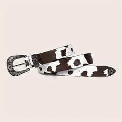  Cow Pattern PU Belt Western Carved Buckle Belts Punk Waistband