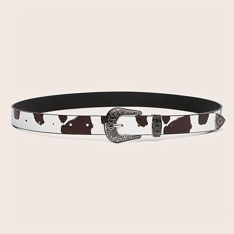  Cow Pattern PU Belt Western Carved Buckle Belts Punk Waistband