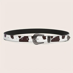 Cow Pattern PU Belt Western Carved Buckle Belts Punk Waistband