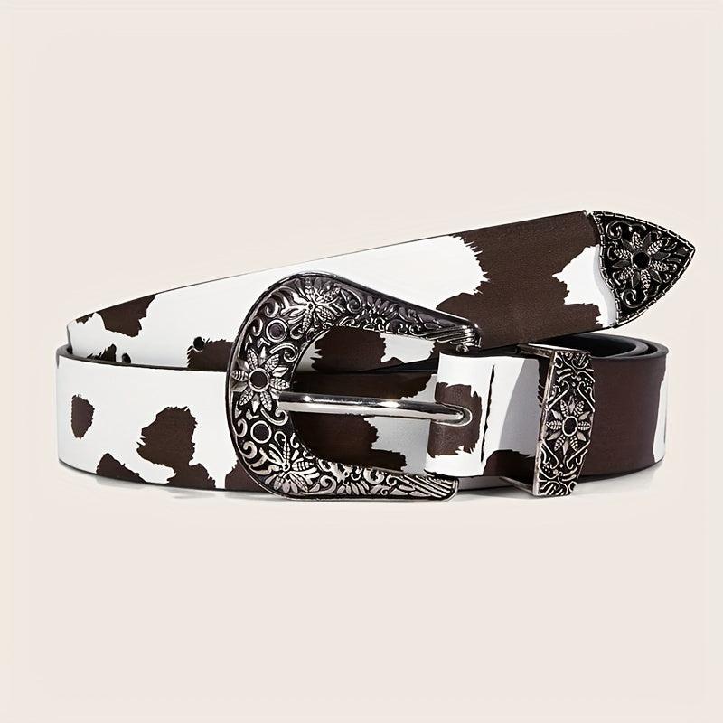  Cow Pattern PU Belt Western Carved Buckle Belts Punk Waistband