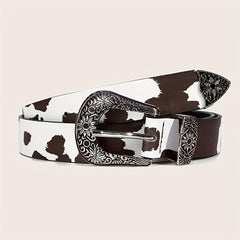 Cow Pattern PU Belt Western Carved Buckle Belts Punk Waistband