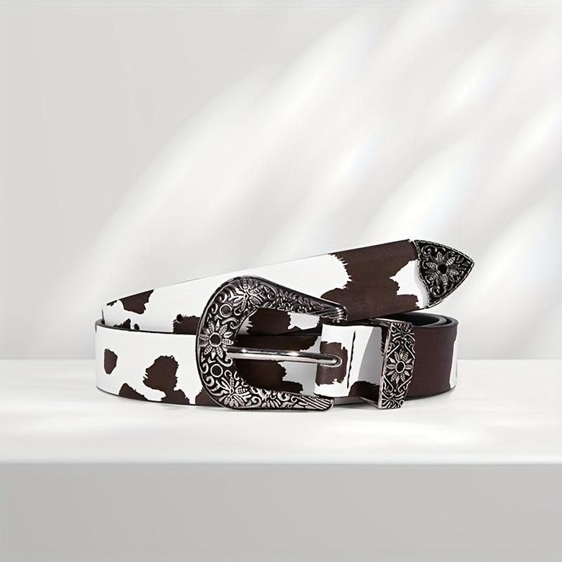  Cow Pattern PU Belt Western Carved Buckle Belts Punk Waistband
