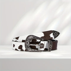  Cow Pattern PU Belt Western Carved Buckle Belts Punk Waistband