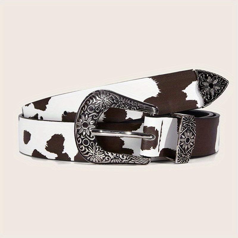  Cow Pattern PU Belt Western Carved Buckle Belts Punk Waistband