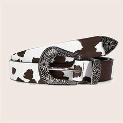  Cow Pattern PU Belt Western Carved Buckle Belts Punk Waistband