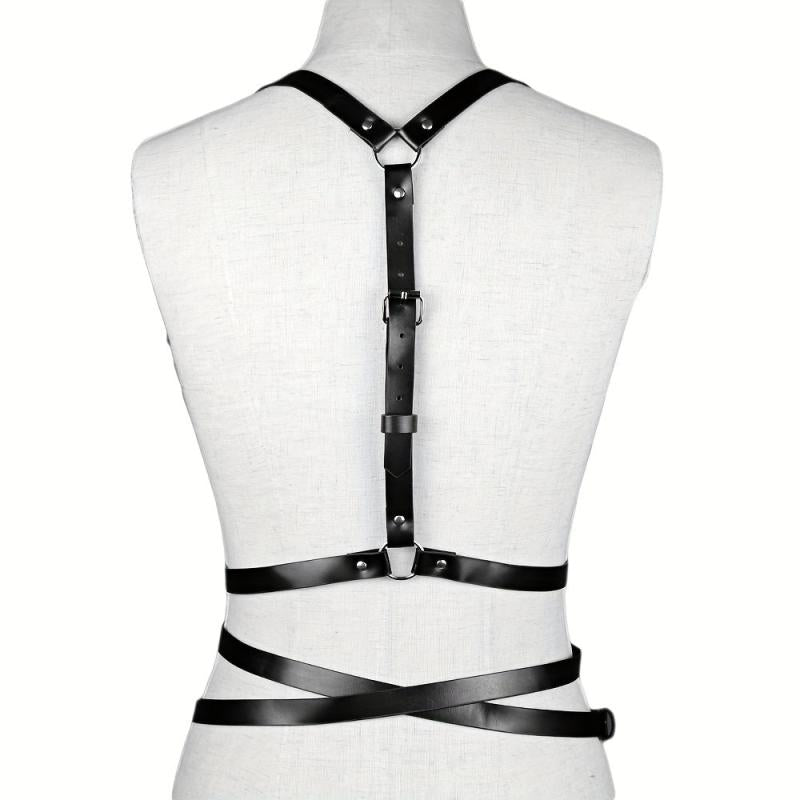 Cross Hollow Chest Harness Belt for Women PU Leather Gothic Corset