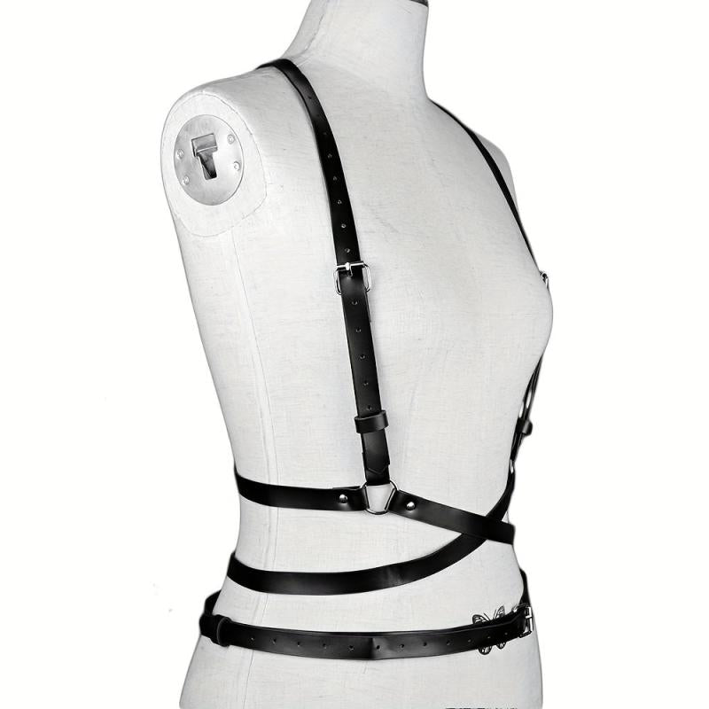 Cross Hollow Chest Harness Belt for Women PU Leather Gothic Corset