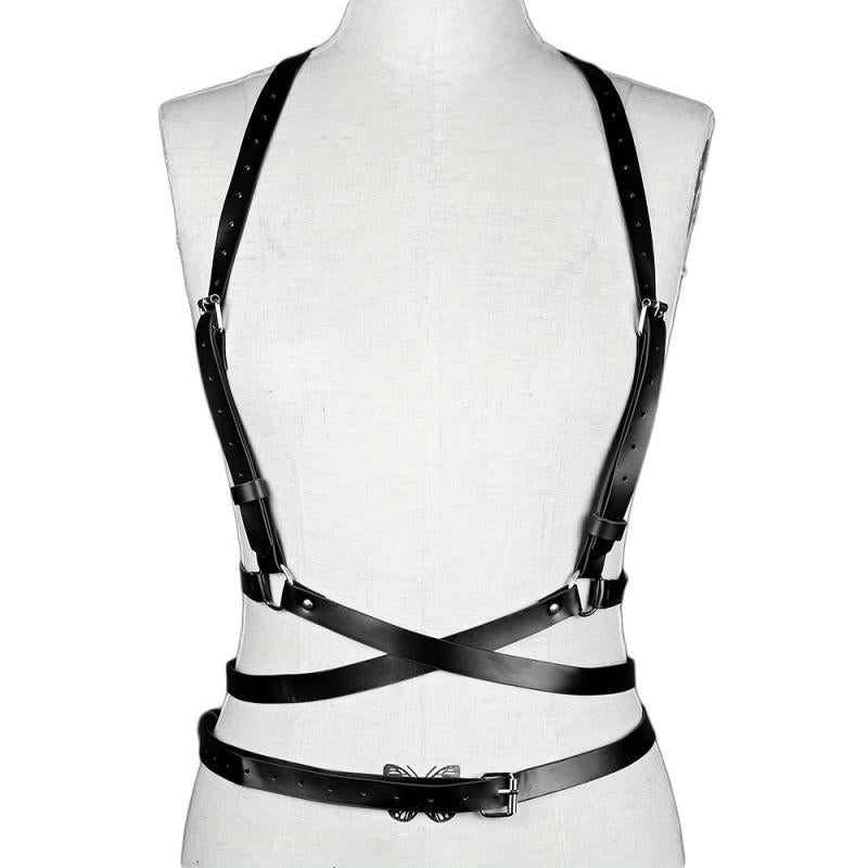 Cross Hollow Chest Harness Belt for Women PU Leather Gothic Corset