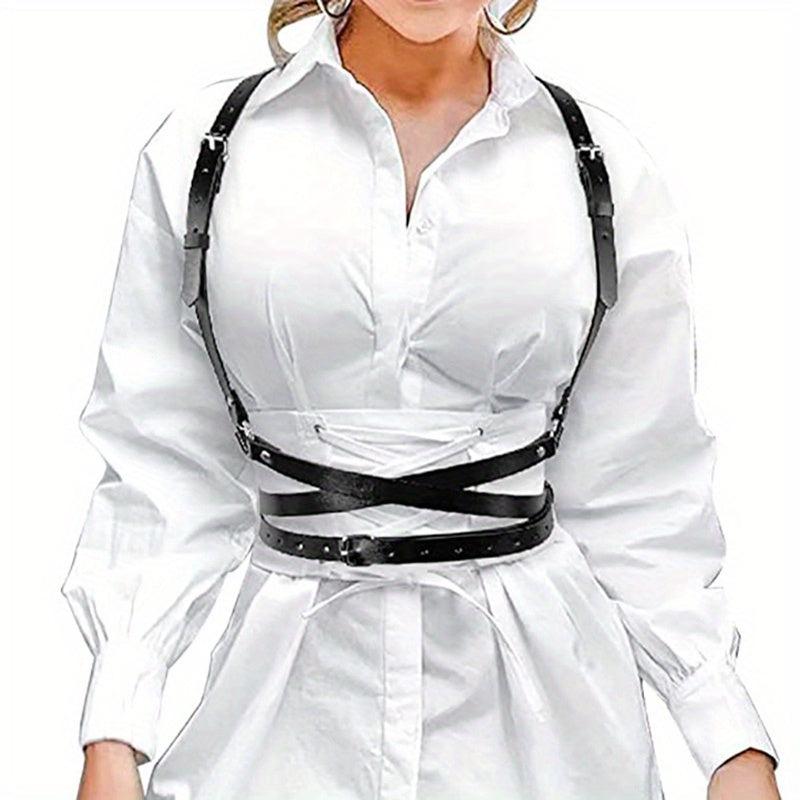 Cross Hollow Chest Harness Belt for Women PU Leather Gothic Corset