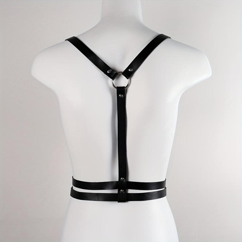 Double Layer Chest Harness Belt Punk PU Leather Waistband Gothic Corse
