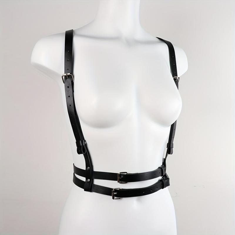Double Layer Chest Harness Belt Punk PU Leather Waistband Gothic Corse